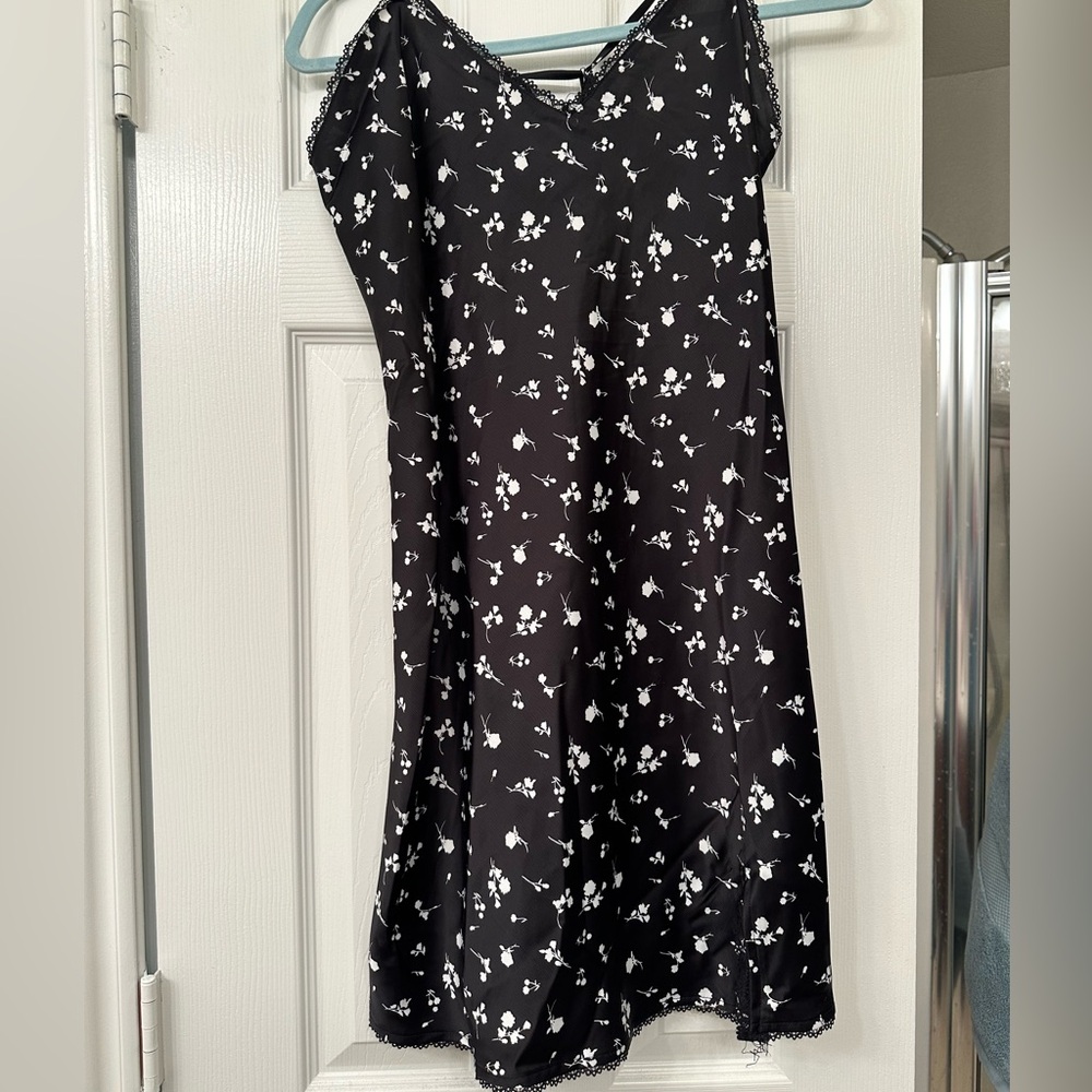 Black floral lace trim slip dress